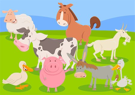 simsearch:400-09050259,k - Cartoon Illustration of Funny Farm Animal Characters Group Foto de stock - Royalty-Free Super Valor e Assinatura, Número: 400-09137417