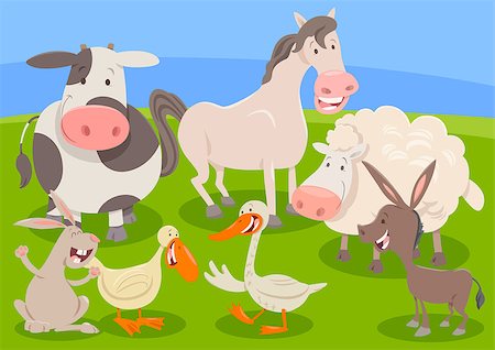 simsearch:400-09050259,k - Cartoon Illustration of Funny Farm Animals Characters Group Foto de stock - Royalty-Free Super Valor e Assinatura, Número: 400-09137419