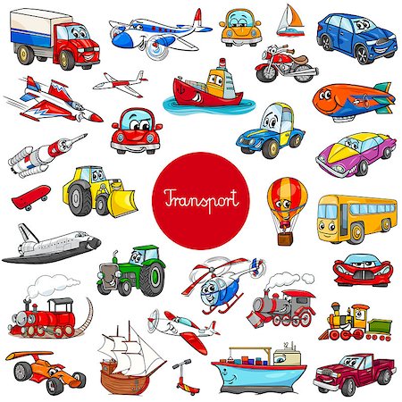 Cartoon Illustration of Transportation Vehicle Characters Huge Set Stock Photo - Budget Royalty-Free & Subscription, Code: 400-09137435