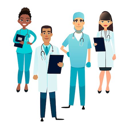 Doctors and nurses team. Cartoon medical staff. Medical team concept. Surgeon, nurse and therapist on hospital. Professional health workers. Stock Photo - Budget Royalty-Free & Subscription, Code: 400-09137459
