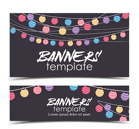 paper lanterns for birthday party - Vector illustration with a chain of colored lanterns. Happy birthday card, party celebration. Banner template Stock Photo - Budget Royalty-Free & Subscription, Code: 400-09137499