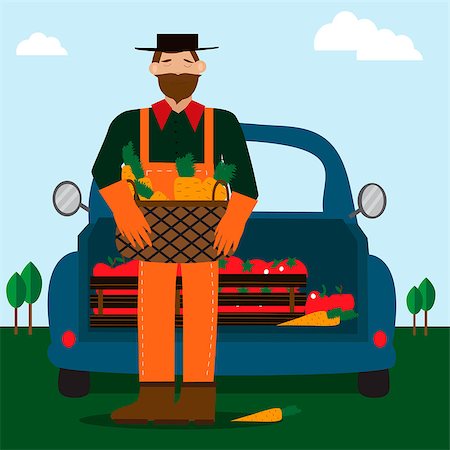 fruit salad delivery - Bearded man and eco food delivery. Cartoon car with green food. Cartoon vector illustration. Stock Photo - Budget Royalty-Free & Subscription, Code: 400-09137558