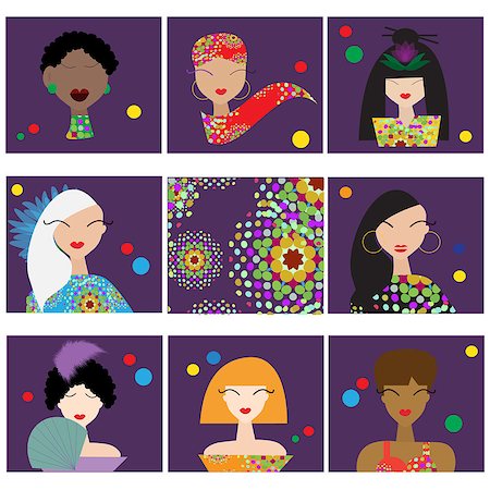 set with woman or girl faces. Vector illustration. Stock Photo - Budget Royalty-Free & Subscription, Code: 400-09137559