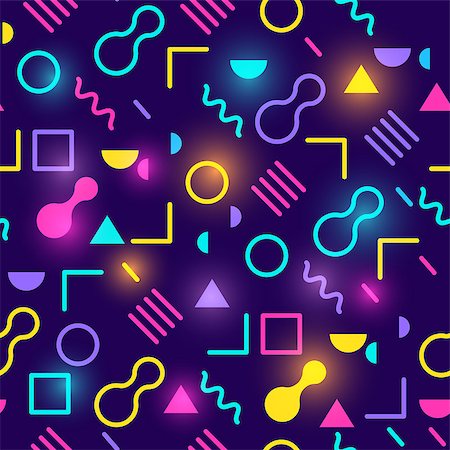 A glowing neon retro 1980s seamless pattern design. Vector illustration. Stock Photo - Budget Royalty-Free & Subscription, Code: 400-09137587
