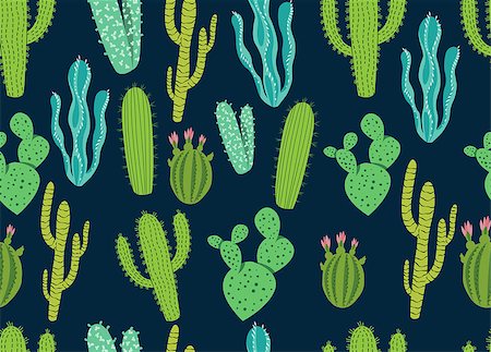 simsearch:400-09121573,k - A seamless pattern with green and blue succulent and cactus plants. Vector illustration Photographie de stock - Aubaine LD & Abonnement, Code: 400-09137590