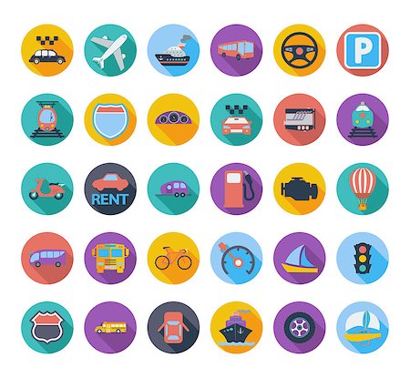 simsearch:400-09137759,k - Transportation icon set with long shadow. Vector illustration. Stock Photo - Budget Royalty-Free & Subscription, Code: 400-09137708