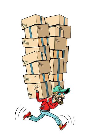 courier with boxes fast delivery of cargo. Comic book cartoon pop art retro illustration vector Stock Photo - Budget Royalty-Free & Subscription, Code: 400-09137818