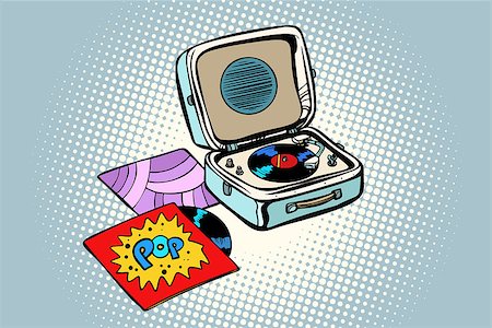 simsearch:400-05294119,k - Retro record player, gramophone. Pop vinyl. Comic cartoon pop art retro illustration vector drawing Foto de stock - Super Valor sin royalties y Suscripción, Código: 400-09137822