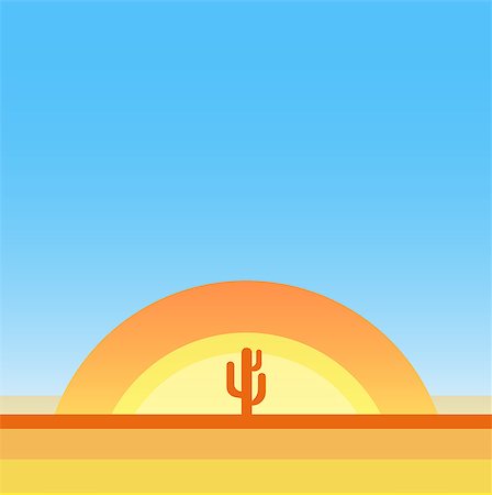 desert sunset landscape cactus - Hot Desert, Vector Cartoon Landscape with Copy Space. Stock Photo - Budget Royalty-Free & Subscription, Code: 400-09137946