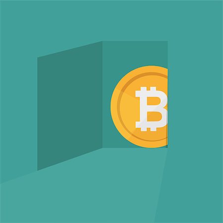 A bitcoin symbol coming out of door crypto currency concept - flat design Stockbilder - Microstock & Abonnement, Bildnummer: 400-09137994