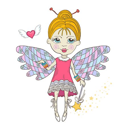 simsearch:400-07615708,k - Cute Fairy with magic wand isolated on a white background yand draw style Stock Photo - Budget Royalty-Free & Subscription, Code: 400-09138116