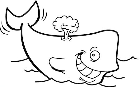 Black and white illustration of a smiling whale with a blow spout. Stock Photo - Budget Royalty-Free & Subscription, Code: 400-09138180