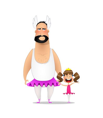 simsearch:400-07715953,k - Father and daughter. Father to support his daughter, put on a ballerina costume. Vector Stock Photo - Budget Royalty-Free & Subscription, Code: 400-09138195