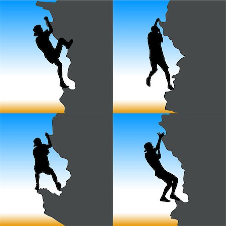 simsearch:400-04441774,k - Black set silhouette rock climber on against the blue sky. Stock Photo - Budget Royalty-Free & Subscription, Code: 400-09138222
