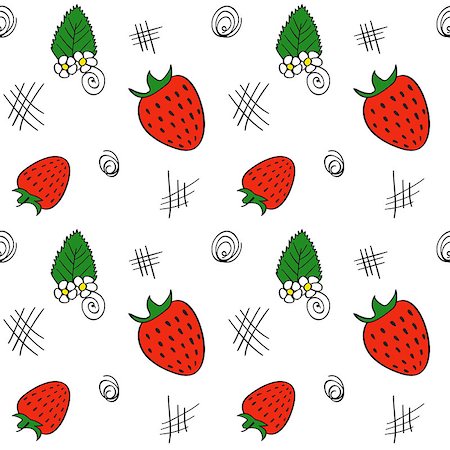 simsearch:400-09108602,k - Hand drawn seamless pattern with red strawberries, leaves and flowers Stock Photo - Budget Royalty-Free & Subscription, Code: 400-09138264