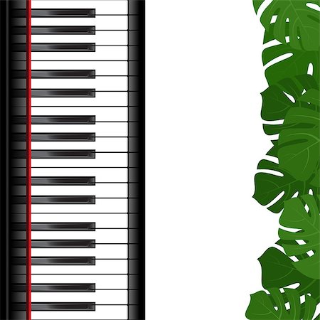 Piano keyboard and monstera leaves frame as template for card. Vector illustration Stock Photo - Budget Royalty-Free & Subscription, Code: 400-09138314