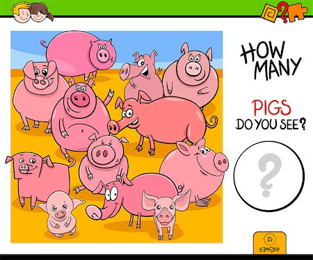 simsearch:400-09092454,k - Cartoon Illustration of Educational Counting Activity Game for Children with Pigs Farm Animal Characters Stockbilder - Microstock & Abonnement, Bildnummer: 400-09138385