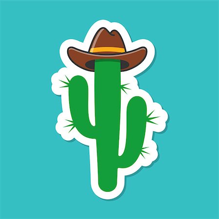 ranch cartoon - Cartoon cowboy cactus plant label on blue background Stock Photo - Budget Royalty-Free & Subscription, Code: 400-09138526