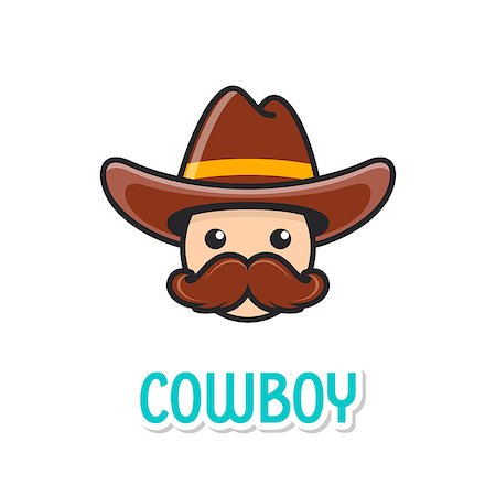 Funny cowboy face with hat and large moustache Stock Photo - Budget Royalty-Free & Subscription, Code: 400-09138528