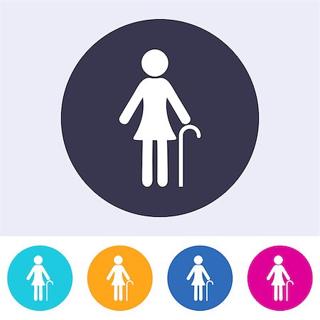 disability care black - Single vector round abstract pensioner woman sign icon Stock Photo - Budget Royalty-Free & Subscription, Code: 400-09138532
