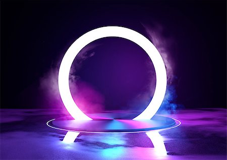 smoking room - A large glowing neon loop sircle, futuristc background with platform. 3D illustration. Stock Photo - Budget Royalty-Free & Subscription, Code: 400-09138566