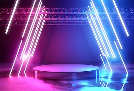 smoking room - Glowing neon lighting and a blank platform for product placement, 3D illustration. Stock Photo - Budget Royalty-Free & Subscription, Code: 400-09138567