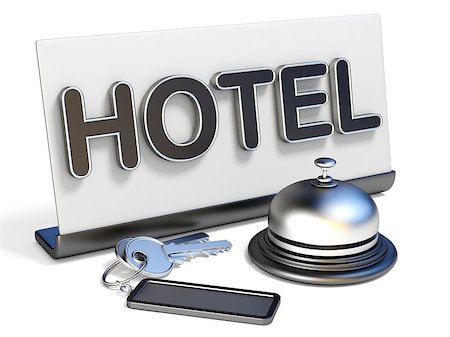 Hotel bell, sign and hotel keys 3D render illustration isolated on white background Stock Photo - Budget Royalty-Free & Subscription, Code: 400-09132034