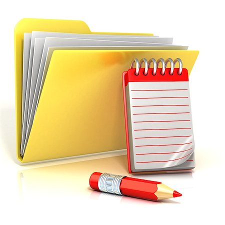 simsearch:400-07217367,k - Folder icon with red pencil and notepad. 3D render illustration, isolated on white background Stock Photo - Budget Royalty-Free & Subscription, Code: 400-09132180