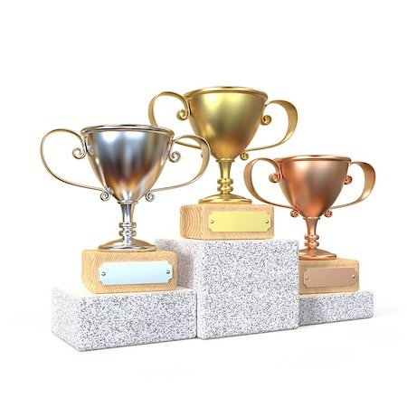 simsearch:832-03640688,k - Gold, silver and bronze winners trophy cups 3D render illustration isolated on white background Foto de stock - Royalty-Free Super Valor e Assinatura, Número: 400-09132204