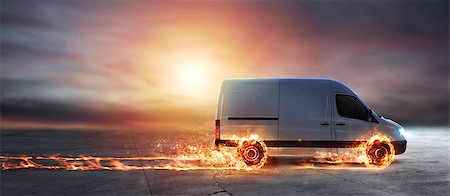 simsearch:400-08790917,k - Super fast delivery of package service . van with wheels on fire on the road Stockbilder - Microstock & Abonnement, Bildnummer: 400-09132251