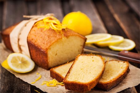 simsearch:400-04709493,k - Classic lemon pound cake on rustic wooden background Stock Photo - Budget Royalty-Free & Subscription, Code: 400-09132268
