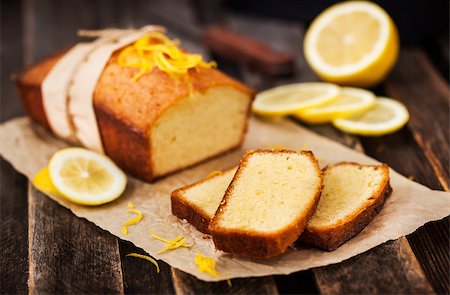 simsearch:400-04709493,k - Classic lemon pound cake on rustic wooden background Stock Photo - Budget Royalty-Free & Subscription, Code: 400-09132269