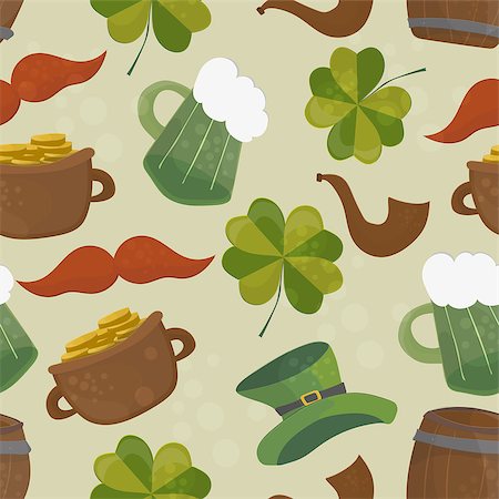 Saint Patricks day seamless background with clover and hat on green - vector illustration Stock Photo - Budget Royalty-Free & Subscription, Code: 400-09132262