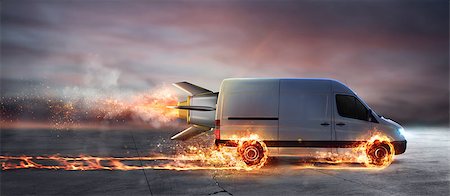 simsearch:400-08790917,k - Super fast delivery of package service . van with wheels on fire on the road Stockbilder - Microstock & Abonnement, Bildnummer: 400-09132338