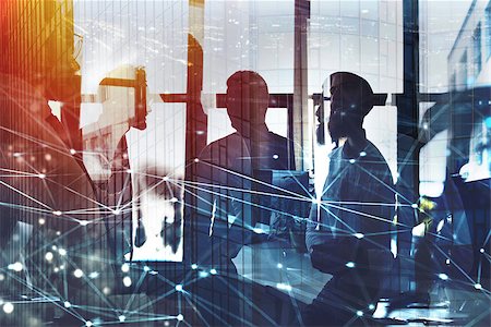 simsearch:400-07102453,k - Business people work together in office with network connection effect. Concept of teamwork and partnership. double exposure Stock Photo - Budget Royalty-Free & Subscription, Code: 400-09132333