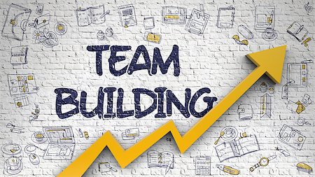 simsearch:400-09010206,k - Team Building Inscription on the Modern Style Illustation. with Orange Arrow and Doodle Design Icons Around. Team Building Drawn on White Wall. Illustration with Doodle Design Icons. Stockbilder - Microstock & Abonnement, Bildnummer: 400-09132357