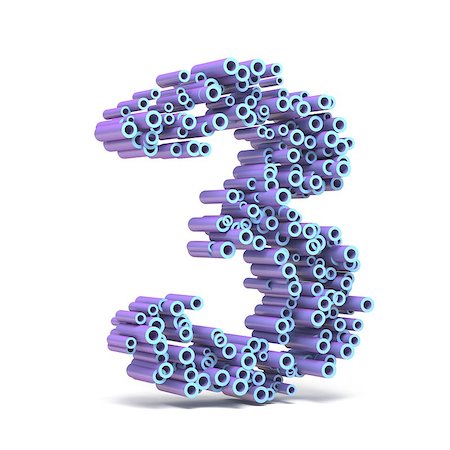 simsearch:400-09223995,k - Purple blue font made of tubes NUMBER THREE 3 3D render illustration isolated on white background Photographie de stock - Aubaine LD & Abonnement, Code: 400-09132405