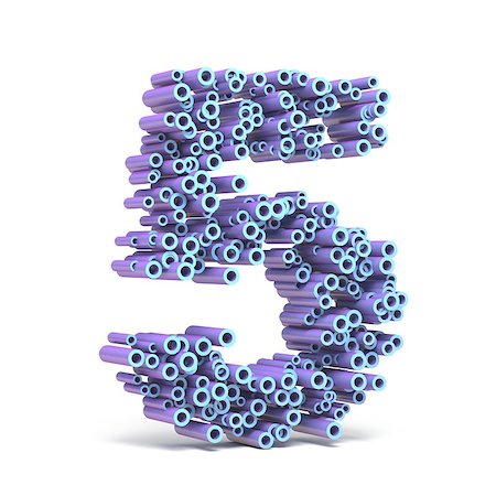 simsearch:400-09223995,k - Purple blue font made of tubes NUMBER FIVE 5 3D render illustration isolated on white background Stock Photo - Budget Royalty-Free & Subscription, Code: 400-09132407