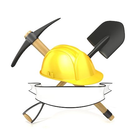 simsearch:400-05331481,k - Mining tools, shovel, pickaxe and safety helmet, with blank white ribbon. 3D render illustration, isolated on white background Foto de stock - Super Valor sin royalties y Suscripción, Código: 400-09132575
