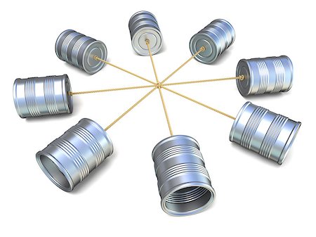 simsearch:400-07516047,k - Tin can phones connected to each other. 3D render illustration isolated on white background Stockbilder - Microstock & Abonnement, Bildnummer: 400-09132572