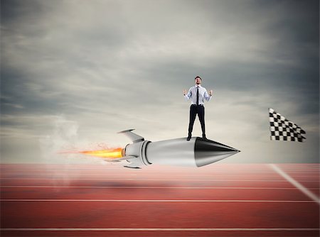 simsearch:400-09220882,k - Winner businessman over a fast rocket against competitor. Concept of business competition Photographie de stock - Aubaine LD & Abonnement, Code: 400-09132604
