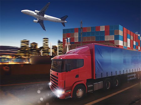 simsearch:400-08790917,k - Truck, aircraft and cargo ship in a deposit ready to start to deliver. 3D Rendering Stockbilder - Microstock & Abonnement, Bildnummer: 400-09132601