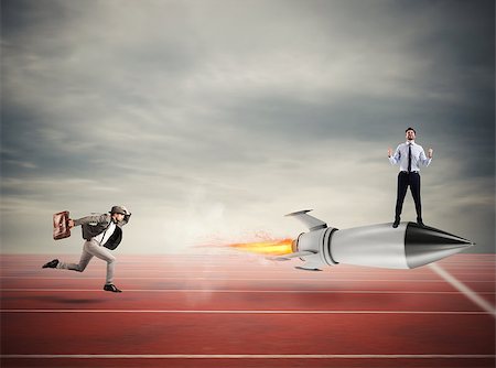 simsearch:400-09220882,k - Winner businessman over a fast rocket against competitor. Concept of business competition Photographie de stock - Aubaine LD & Abonnement, Code: 400-09132603