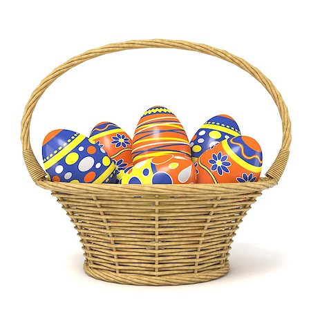 simsearch:400-07406705,k - Easter basket full of decorated eggs. 3D render illustration isolated on white background Foto de stock - Super Valor sin royalties y Suscripción, Código: 400-09132717