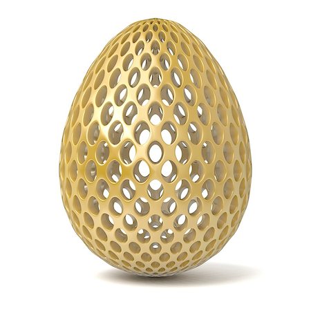 Gold perforated egg ornament. 3D render illustration isolated on a white background Stock Photo - Budget Royalty-Free & Subscription, Code: 400-09132736