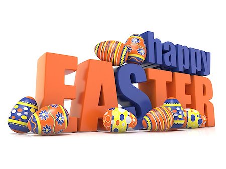 extruded - Easter eggs and the words happy Easter. 3D render illustration isolated on white background Stock Photo - Budget Royalty-Free & Subscription, Code: 400-09132745