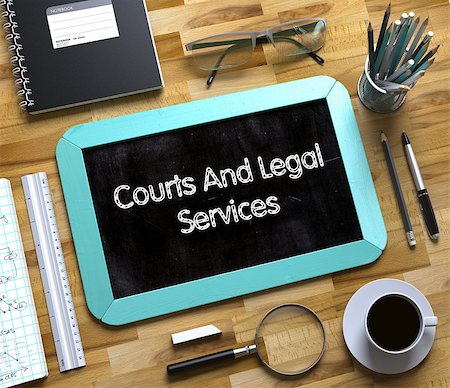 simsearch:400-08750298,k - Small Chalkboard with Courts And Legal Services. Courts And Legal Services - Mint Small Chalkboard with Hand Drawn Text and Stationery on Office Desk. Top View. 3d Rendering. Stockbilder - Microstock & Abonnement, Bildnummer: 400-09132818