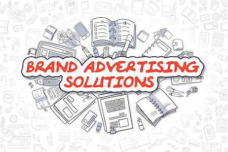 Brand Advertising Solutions - Hand Drawn Business Illustration with Business Doodles. Red Word - Brand Advertising Solutions - Cartoon Business Concept. Stock Photo - Budget Royalty-Free & Subscription, Code: 400-09132810