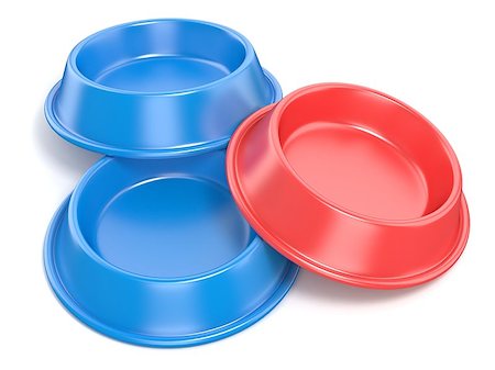 empty pet food bowl - Two blue pet bowls for food and one red. 3D rendering illustration isolated on white background Stock Photo - Budget Royalty-Free & Subscription, Code: 400-09132915