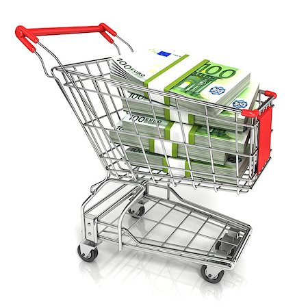 simsearch:695-05780246,k - Money, euro cash banknote, in trolley shopping cart. 3D rendering isolated on white background Photographie de stock - Aubaine LD & Abonnement, Code: 400-09132921